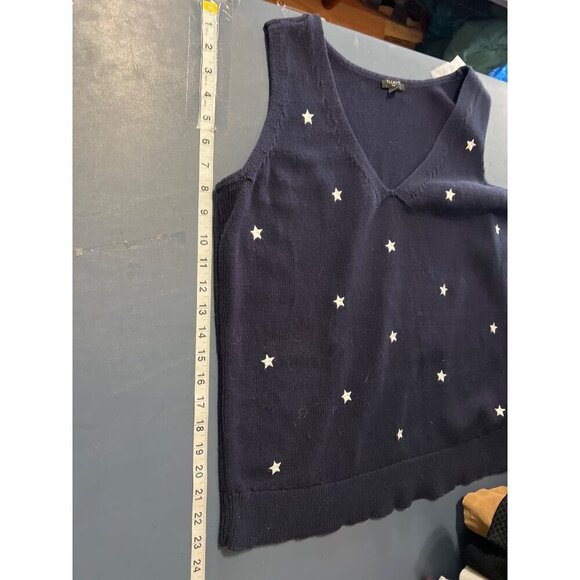 Talbots1X Navy Sleeveless Sweater Tank Top  White Star Embroidery Beach Coastal - Picture 4 of 8